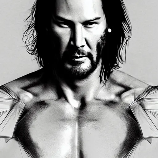 Image similar to muscular keanu reeves , sketch , trending on artstation , Hyperdetailed , CGSociety