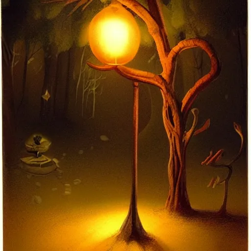 Image similar to a genie’s lamp surrounded by forest, fantasy illustration