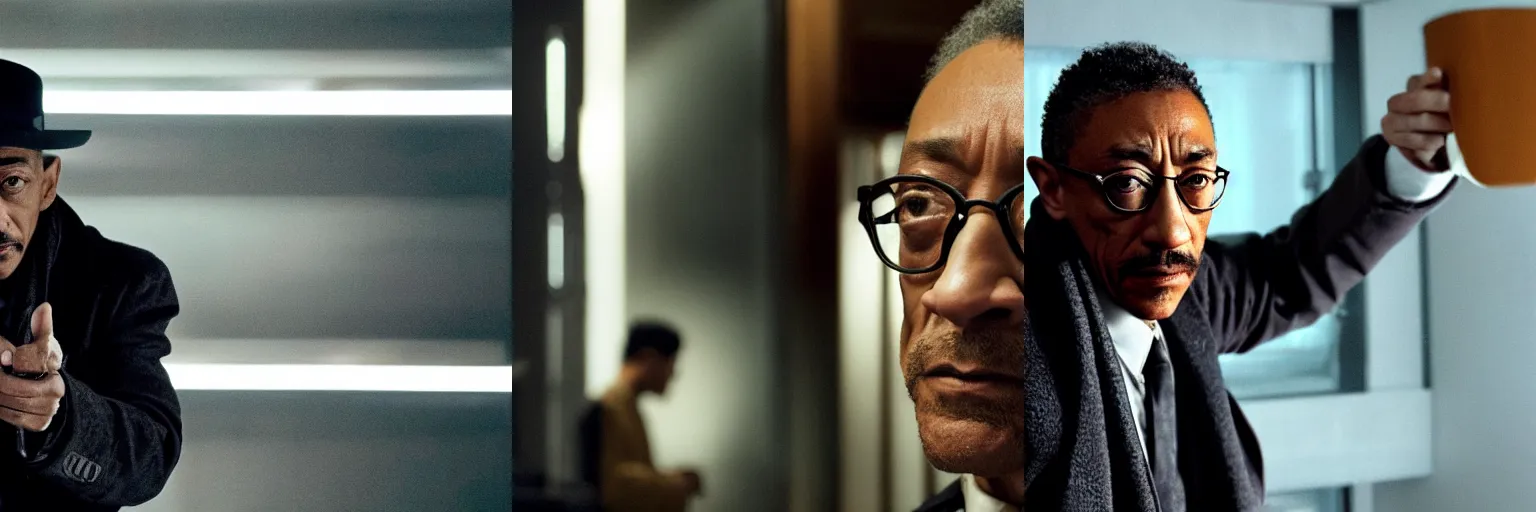 Prompt: close-up of Giancarlo Esposito as a detective in a movie directed by Christopher Nolan, movie still frame, promotional image, imax 70 mm footage