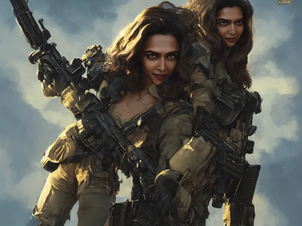 Prompt: Portrait of Deepika Padukone as Baroness in G.I, Joe, with evil smile and holding a gun, in a movie still cinematic, artstation, Greg rutkowski, detailed face, UHD 8K