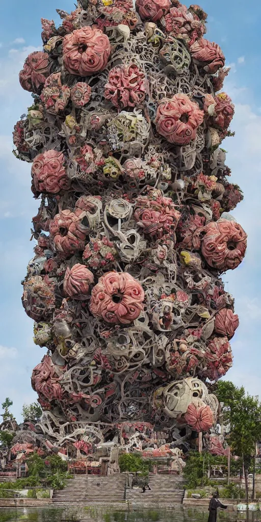 Image similar to colossal grotesque flower made from unfulfilled communist dreams in the middle of abandoned post soviet constructivist cityscape, Stalinist architecture, ultradetailed, Intricate by Hayao Miyazaki and Josan Gonzalez and Makoto Shinkai and Giuseppe Arcimboldo and Wes Anderson