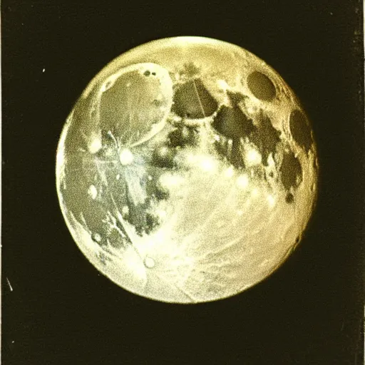 Image similar to close-up daguerrotype of the full moon taken in 1836, grainy