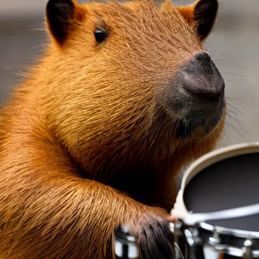 Image similar to a capybara playing drums