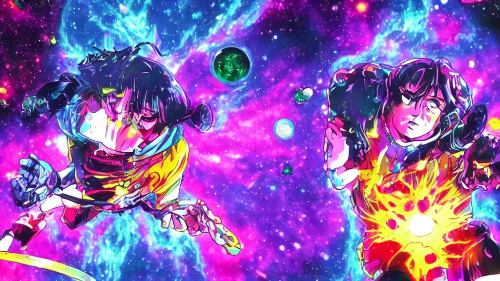 Image similar to dark matter, trippy, souldust, nebula, 80s anime, 8k sharp details