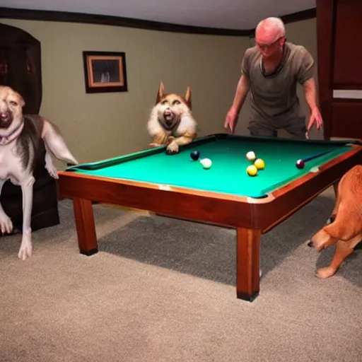 Prompt: dogs playing pool