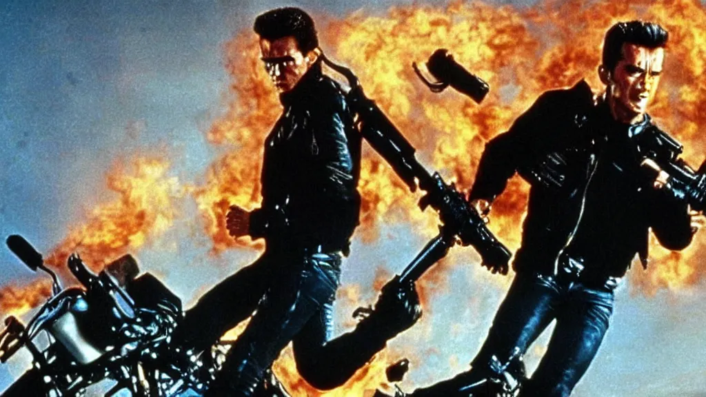 Prompt: Terminator 2 best action scene