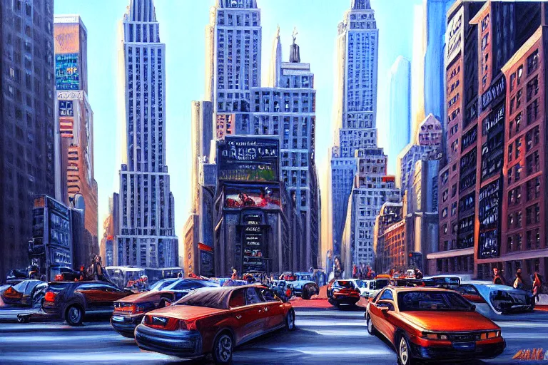 Prompt: painting of new york city, fine details, magali villeneuve, artgerm, rutkowski