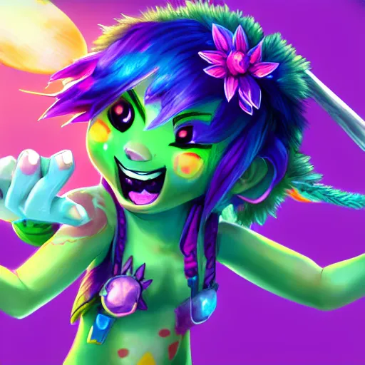 Image similar to Drawing of Neeko from League of Legends, League of Legends champion splashart, Riot Games