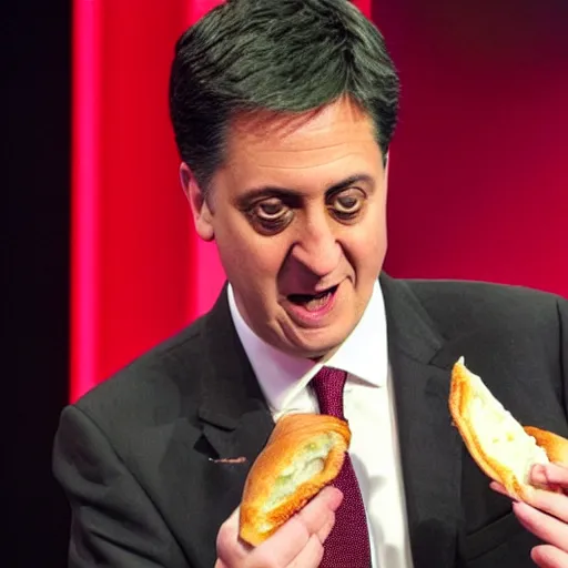 Image similar to Labour Leader Ed Miliband smelling an onion sandwich. Unpleasant aroma, sour face. Photo courtesy of BBC