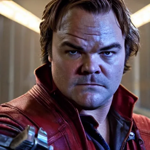 Image similar to film still of Jack Black as Star Lord in Guardians of the Galaxy