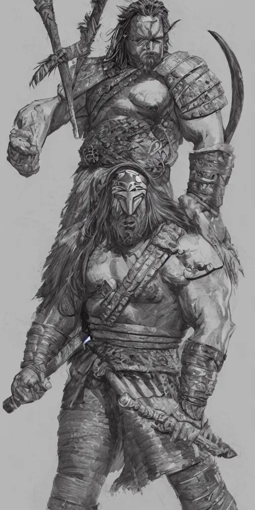 Image similar to a large young barbarian male warrior, d & d, fantasy, portrait, in travis charest style