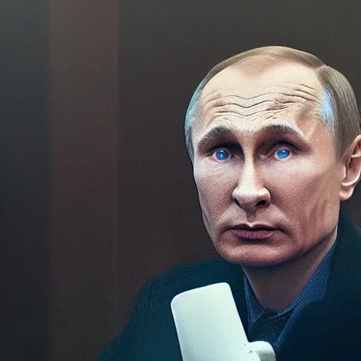 Image similar to cinematic still from a movie about putin played by colin ferrell