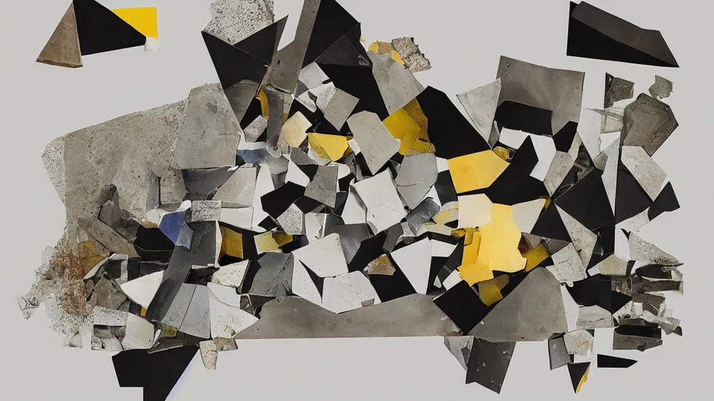 Prompt: “a collage by Bernhard Hoesli, precisely cut orthogonal fragments juxtaposed against torn and irregular fragments, design process, detailed scan”