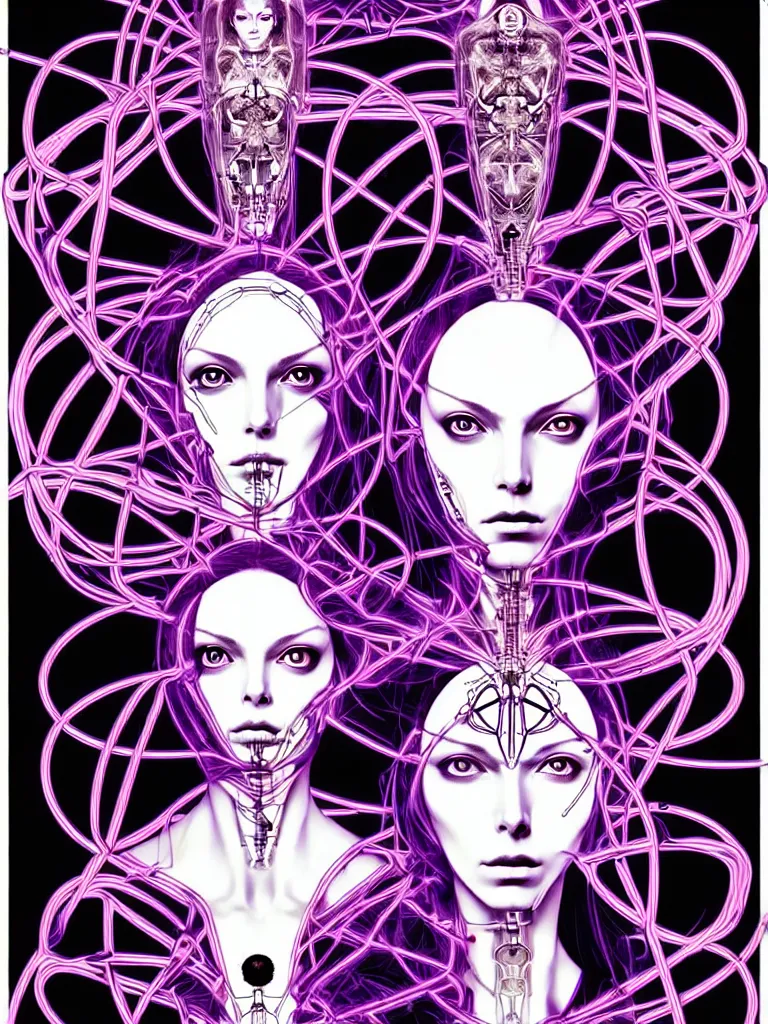 Prompt: x - ray bioscans of mutant transhumanist ai cult, style blending æon flux, shepard fairey, hideo kojima, mobius, and botticelli, inspired by pre - raphaelite, and shoujo manga, ultralight quantum machine, bizarre and elegant, superfine linework, 4 k photorealistic,