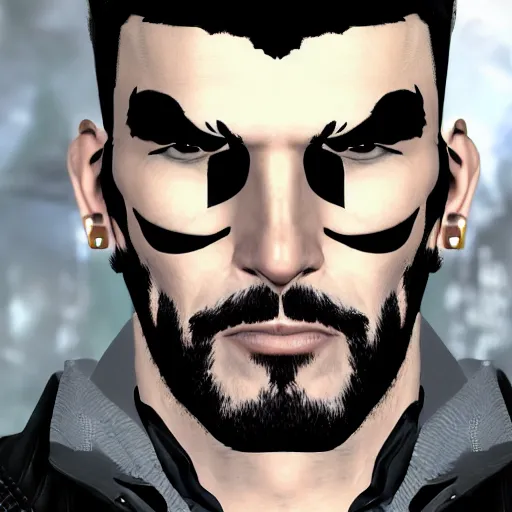 Image similar to A portrait of Adam Jensen as Gigachad, transhumanist, high contrast, extremely-detailed, Raytracing, neo-gothic