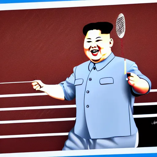 Prompt: Kim Jong Un playing ping pong and being really happy, photorealistic