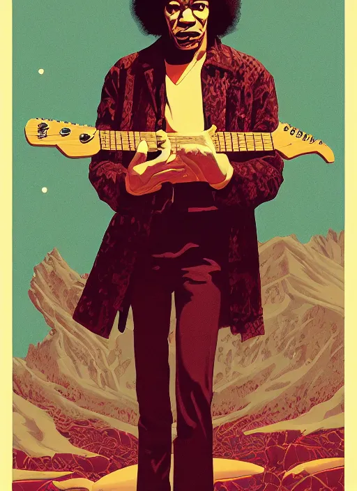 Image similar to Twin Peaks movie poster artwork by Michael Whelan and Tomer Hanuka, Rendering of Jimi Hendrix, is the school teacher in Twin Peaks, from a scene from Twin Peaks, clean, full of detail, Matte painting, trending on artstation and unreal engine