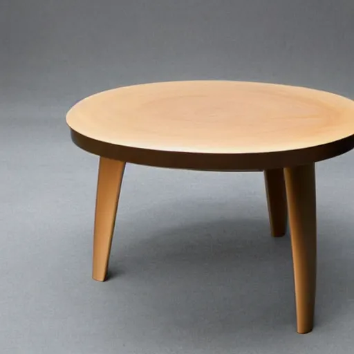 Image similar to futuristic wood table with surreal legs by frank gehry, brutalist style