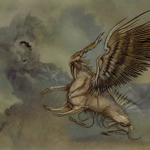 Image similar to biblical style creature, seraphim, dozens of bird - like wings, hundreds of eyes