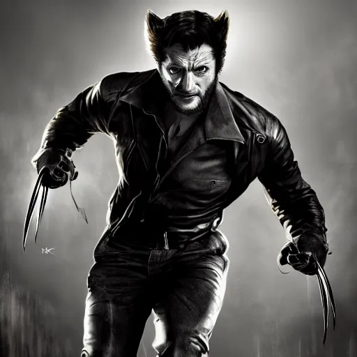 Image similar to Tom Hardy as wolverine in Black leather suit Digital art 4K quality Photorealism