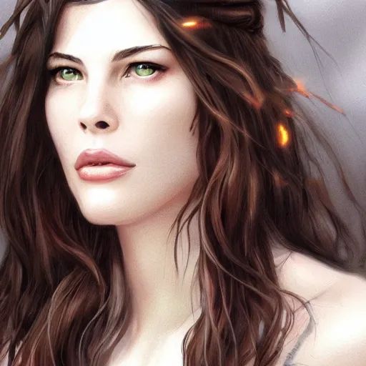 Prompt: liv tyler 2 0 - years old as the greek god of lightning, highly detailed, young, by artgerm and greg rutkowski