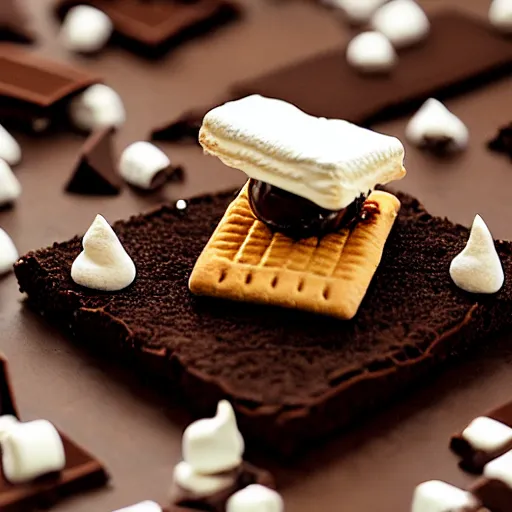 Image similar to smore inside drew barrymore, bionic scifi by alexandre ferra, chocolate and graham cracker background