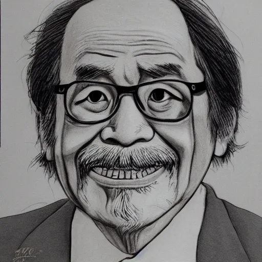 Prompt: Hayao Miyazaki portrait drawn by Hayao Miyazaki