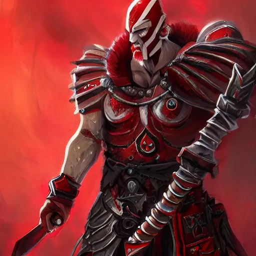 Prompt: ((((Ares the God of war)))), red theme, bloody battlefield, weapons and armors, Dota 2 hero, hearthstone art style, epic fantasy style art, fantasy epic digital art, epic fantasy card game art