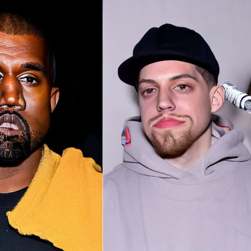 Prompt: kanye west and pete davidson dualing each other with lightsabers