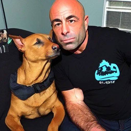 Image similar to Joe Rogan with a dog