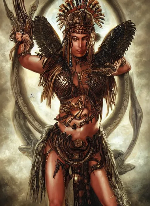 Image similar to a highly detailed symmetrical full body painting of a female amazon warrior with piercing beautiful eyes in dark tomb setting, dynamic lighting, ambient lighting, deviantart, art by artgerm and karol bak and mark brooks