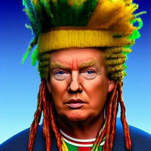 Image similar to Donald Trump with rasta hairstyle, realistic, ultra detailed