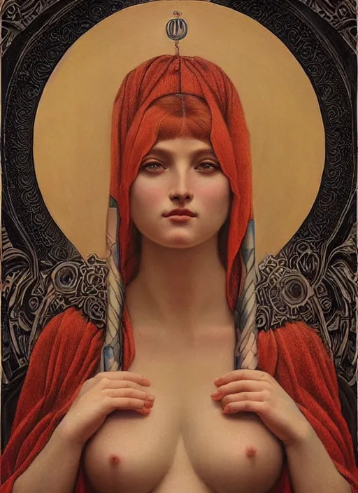 Image similar to beautiful enlightened cult magic psychic woman with tattoos, oil painting, robe, symmetrical face, greek dark ritual myth, by John William Godward and Anna Dittman, masterpiece