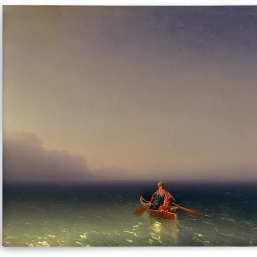 Prompt: a man in a rowboat by Ivan Aivazovsky