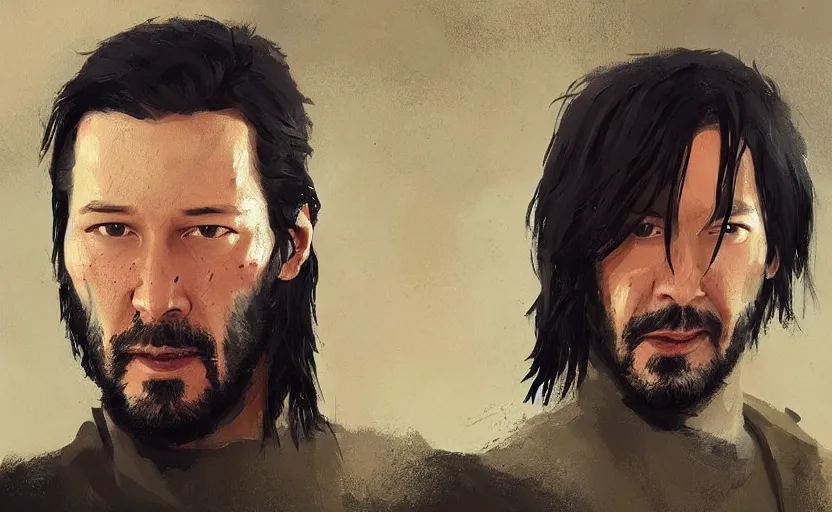 Prompt: a painting of keanu weaves trending on artstation in the style of greg rutkowski