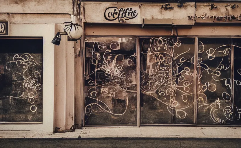 Image similar to a beautiful photo coffe cup painted on the metal curtain of a shop on the street