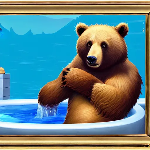 Prompt: a portrait frame of a bear in jacuzzi, the sims 4 oil panting