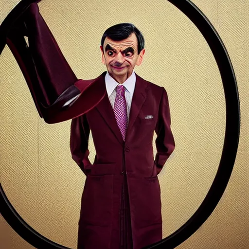 Image similar to mr bean modeling in a dress for vogue magazine, photography, hyper realism, 8k,