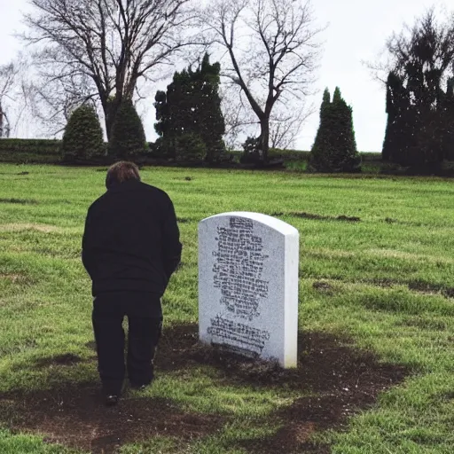 Image similar to a soul looking at his grave