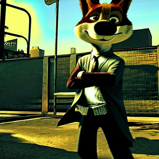 Image similar to max payne 3 set in zootopia