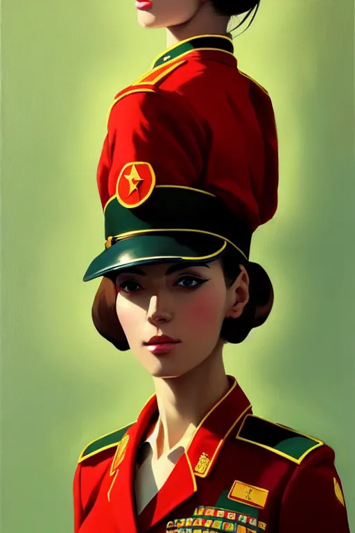 Image similar to a ultradetailed beautiful panting of a stylish woman wearing a soviet uniform, oil painting, by ilya kuvshinov, greg rutkowski and makoto shinkai, trending on artstation