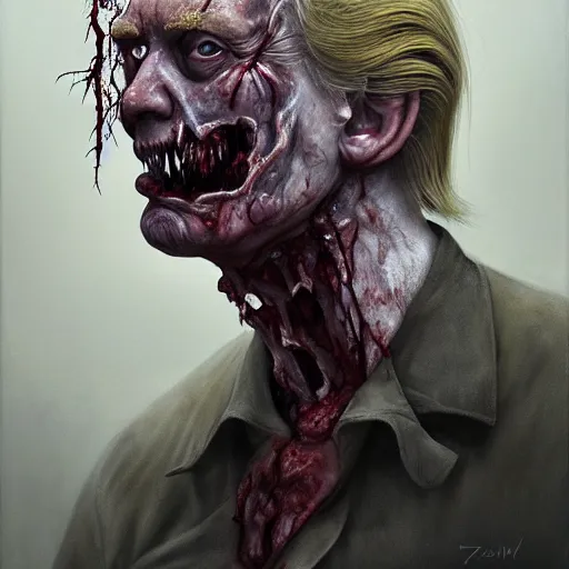 Image similar to portrait of donald j. trump as a zombie looking at camera, 7 days to die zombie, fine art, soft light from the side, award winning, subtle earthy tones, intricate, elegant, sharp focus, cinematic lighting, digital painting, 8 k concept art, art by michael hussar, art by brom, art by z. w. gu, 8 k