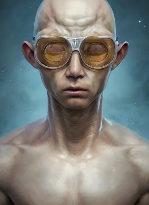 Image similar to masterpiece portrait of anthropic minion saitama, au naturel, hyper detailed, digital art, trending in artstation, cinematic lighting, studio quality, smooth render, unreal engine 5 rendered, octane rendered, art style by klimt and nixeu and ian sprigger and wlop and krenz cushart and kim jung gi and greg rutkowski