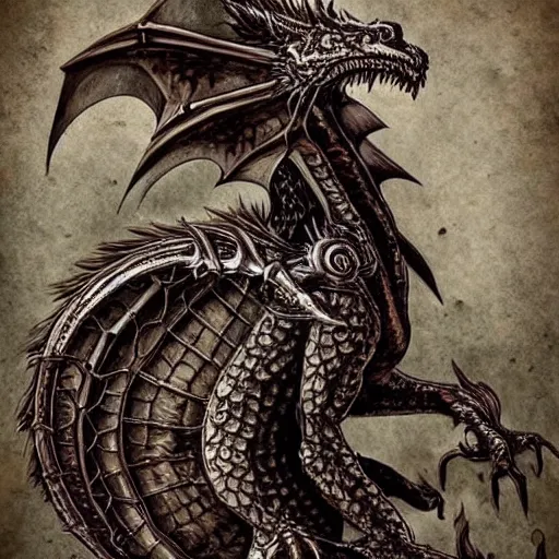 Prompt: a majestic dragon, hd, high quality steampunk art