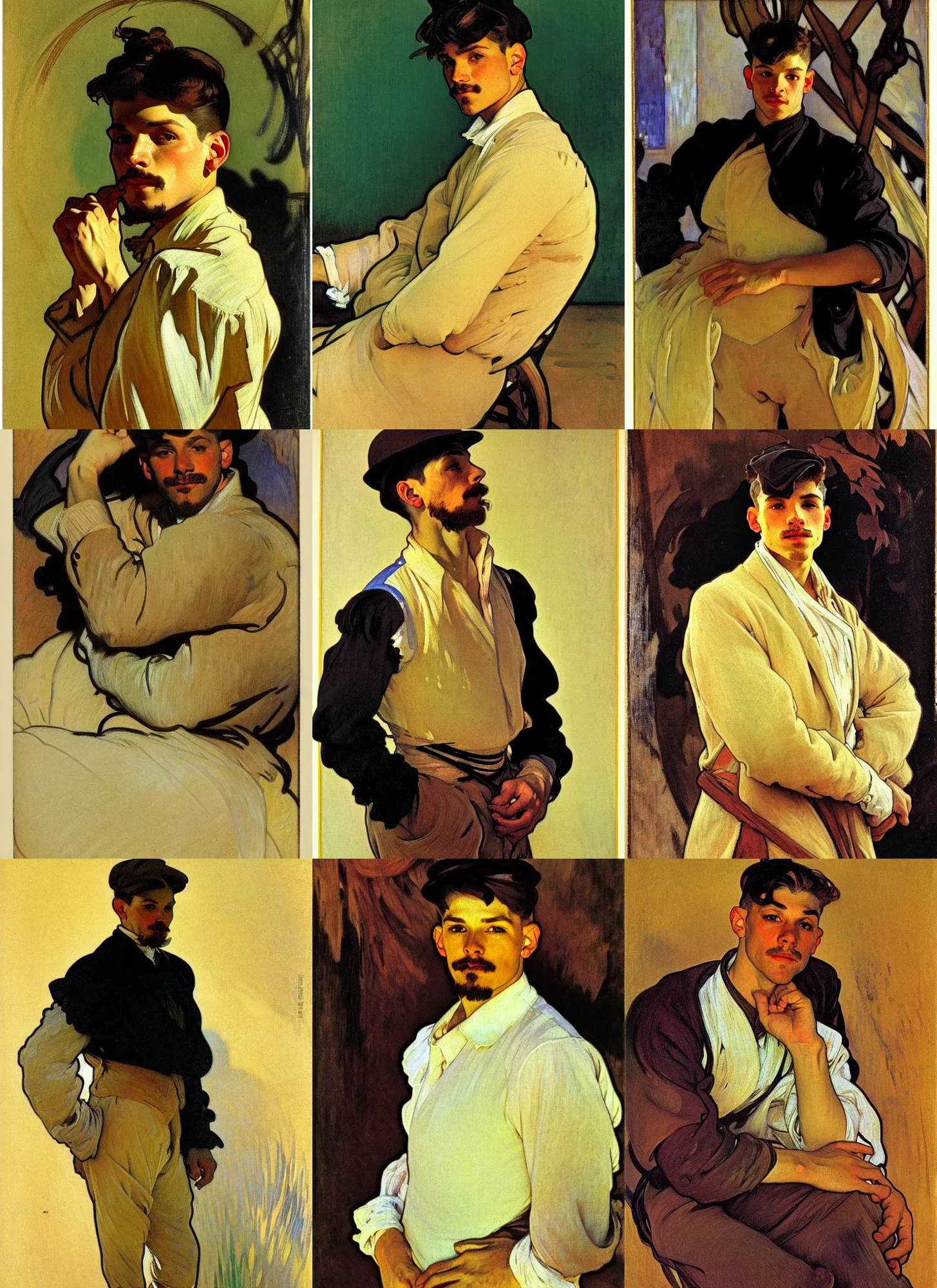 Prompt: portrait of a young man, illustrated by joaquin sorolla and diego velazquez and alphonse mucha