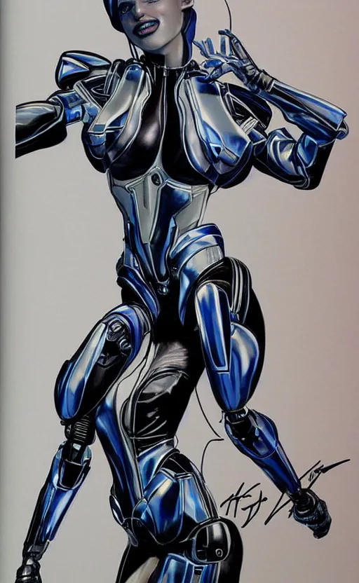 Prompt: edi from mass effect striking a pose illustrated by hajime sorayama, stylish, robot