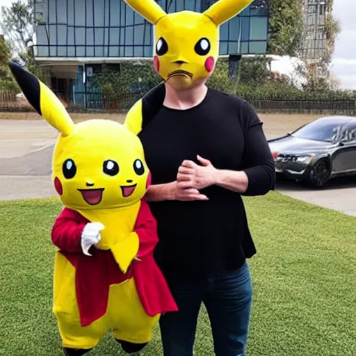 Image similar to elon musk Wearing a pikachu costume