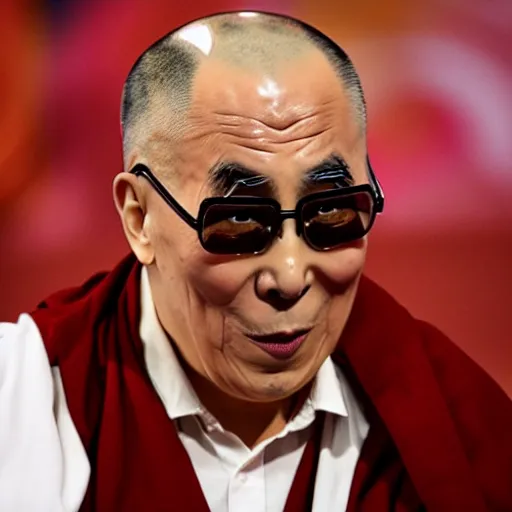 Image similar to furious dalai lama punches the camera