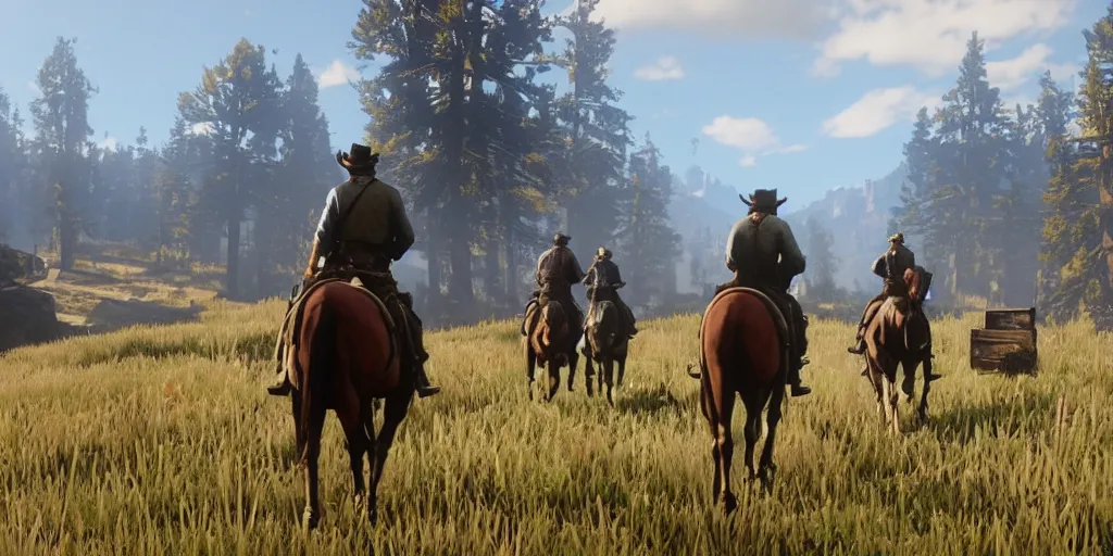 Prompt: red dead redemption 2 in the style of breath of the wild