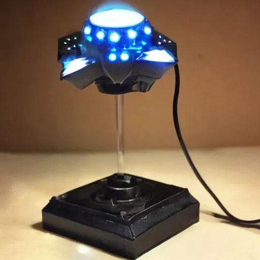 Prompt: tiny sci - fi movie prop with flashing led lights